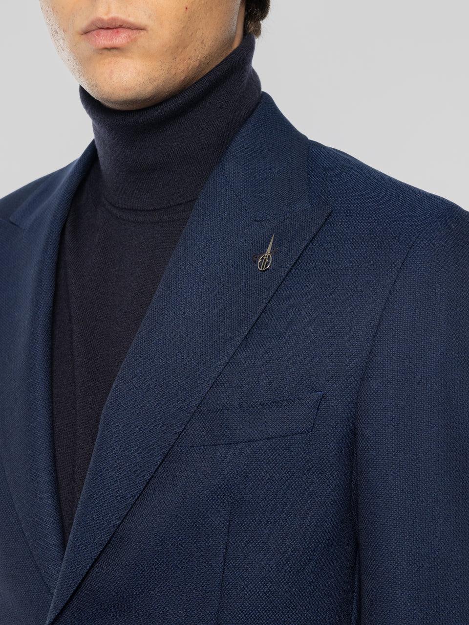 PAOLONI Giacca Sfoderata in Lana Oxford Blu In Vendita