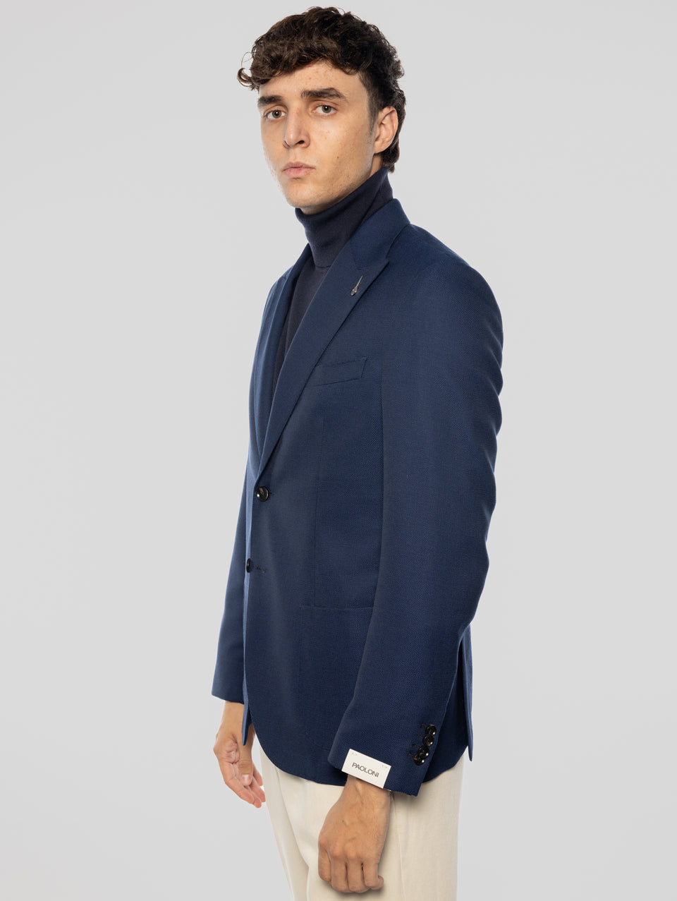 PAOLONI Giacca Sfoderata in Lana Oxford Blu In Vendita