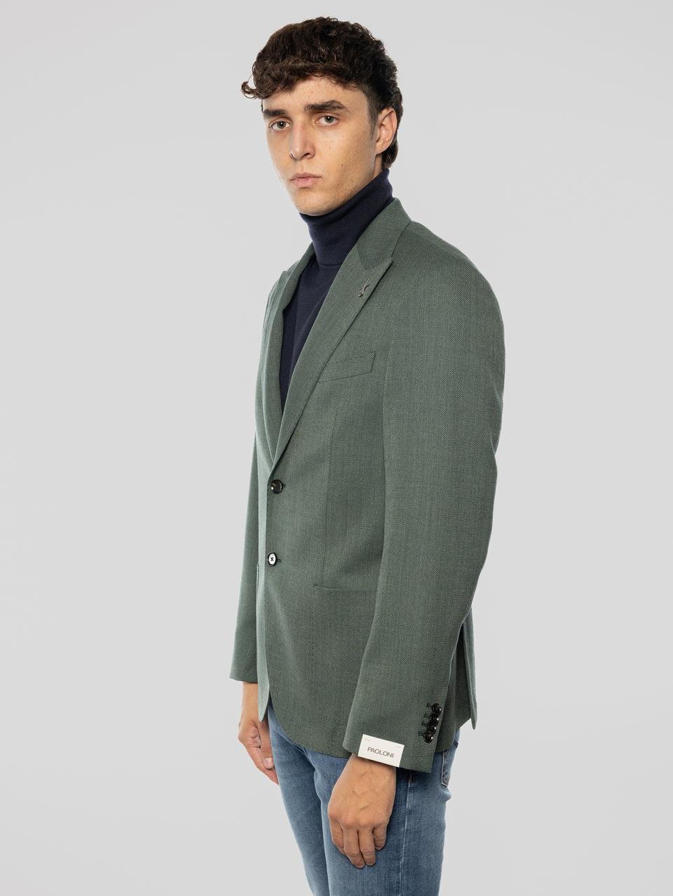 PAOLONI Giacca Sfoderata in Lana Oxford Verde Saldi