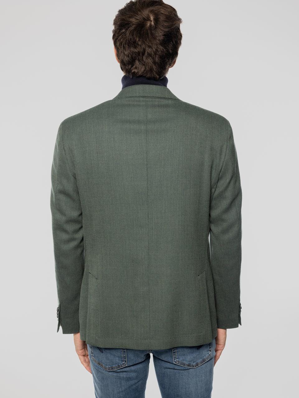 PAOLONI Giacca Sfoderata in Lana Oxford Verde Saldi