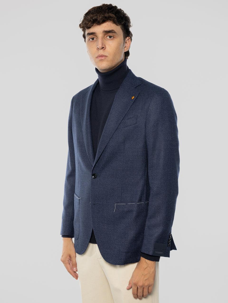 SARTORIA LATORRE Giacca Sfoderata in Pura Lana Blu Melange Hotsell