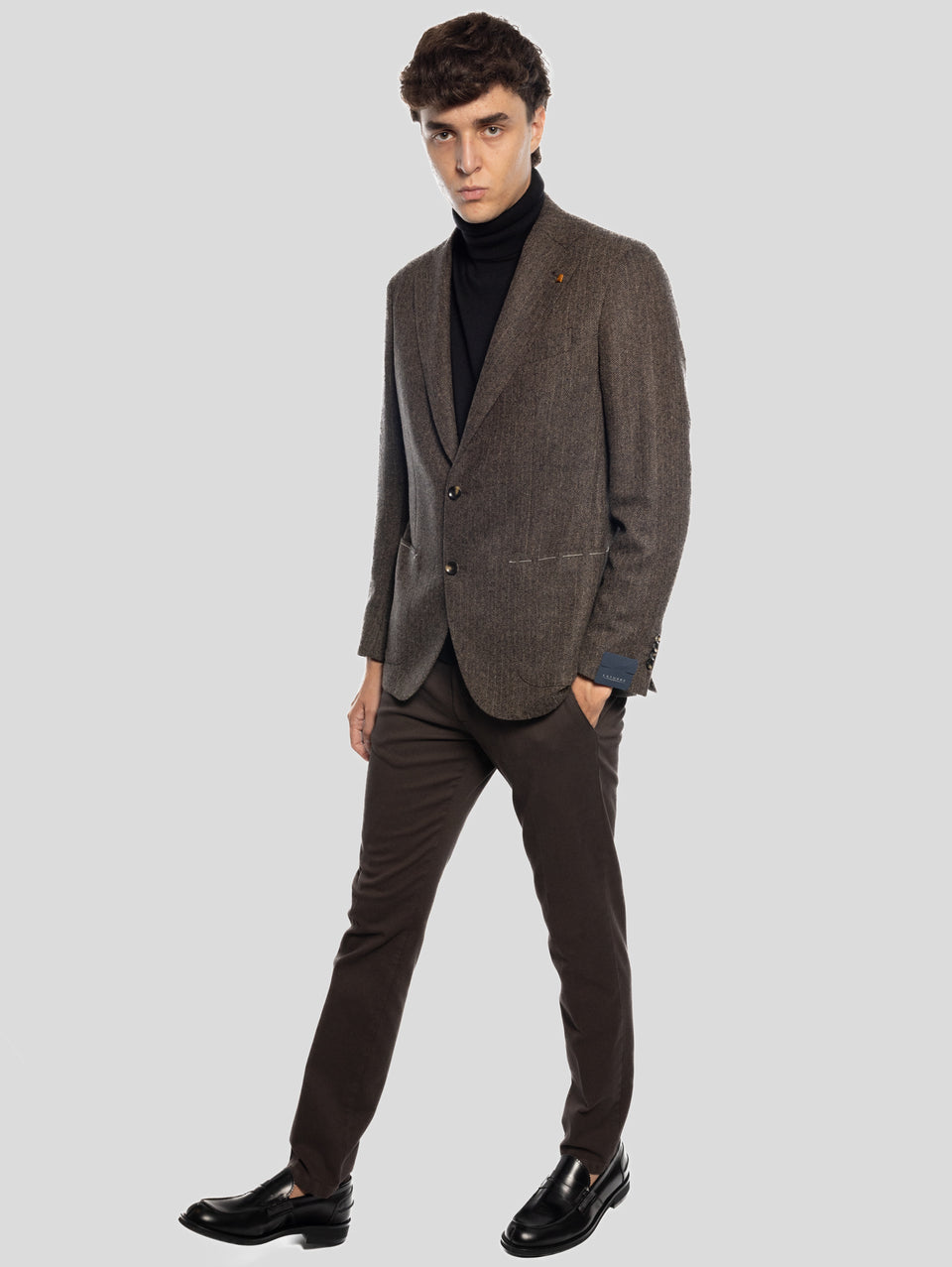 SARTORIA LATORRE Giacca Sfoderata Spinata Herringbone Marrone Vendita Calda