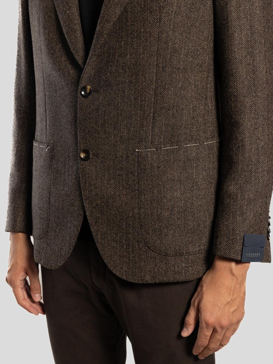 SARTORIA LATORRE Giacca Sfoderata Spinata Herringbone Marrone Vendita Calda