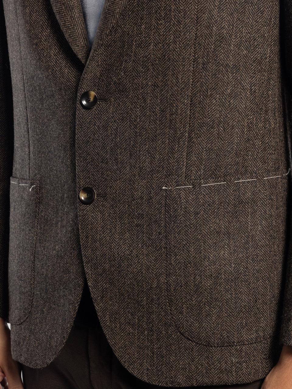 SARTORIA LATORRE Giacca Sfoderata Spinata Herringbone Marrone Vendita Calda