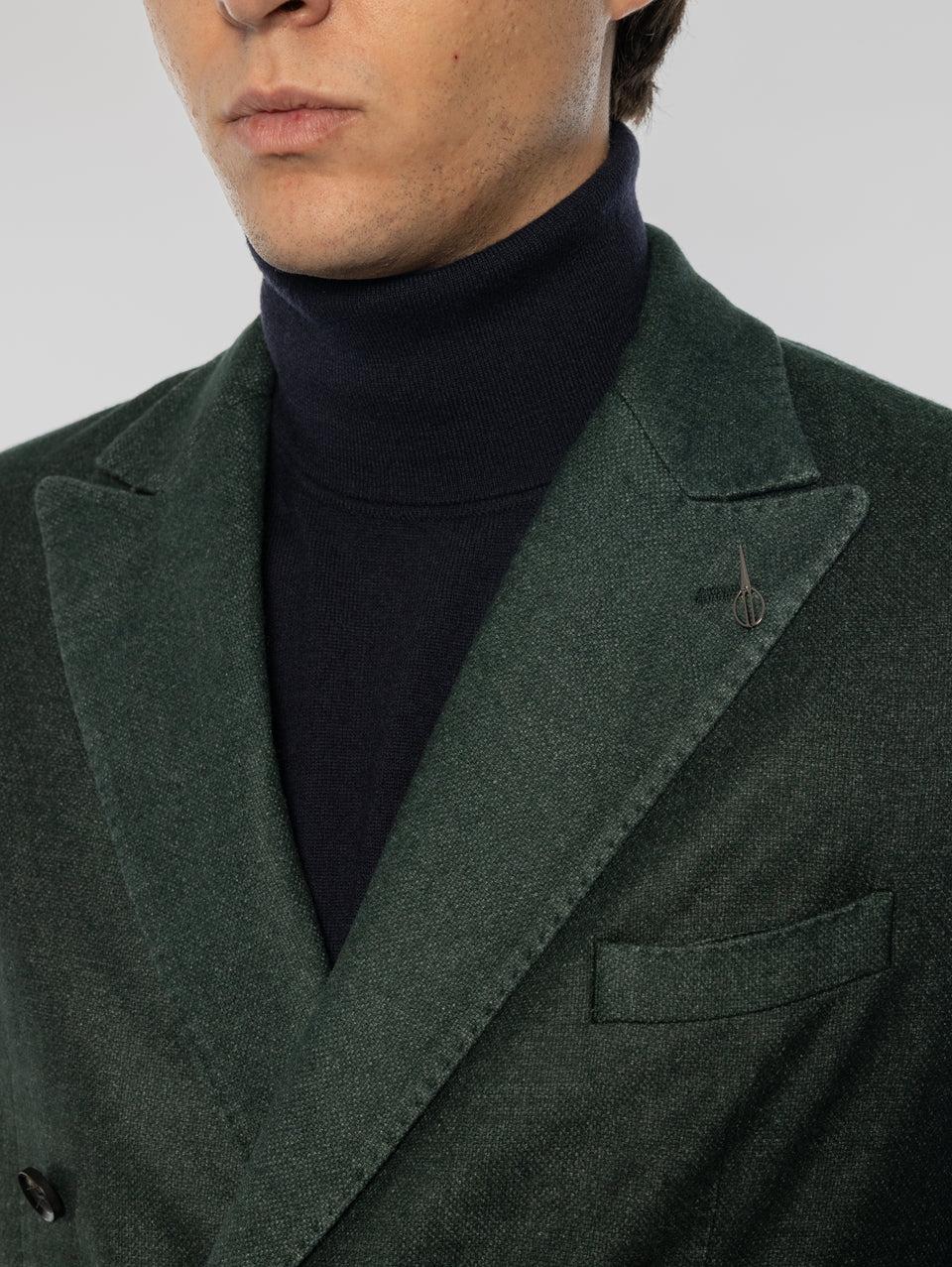 PAOLONI Giacca Doppio Petto in Lana Frosted Verde Vendita Economica