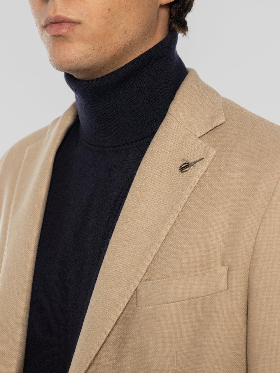 PAOLONI Giacca Doppio Petto in Lana Frosted Beige Saldi Di Fabbrica