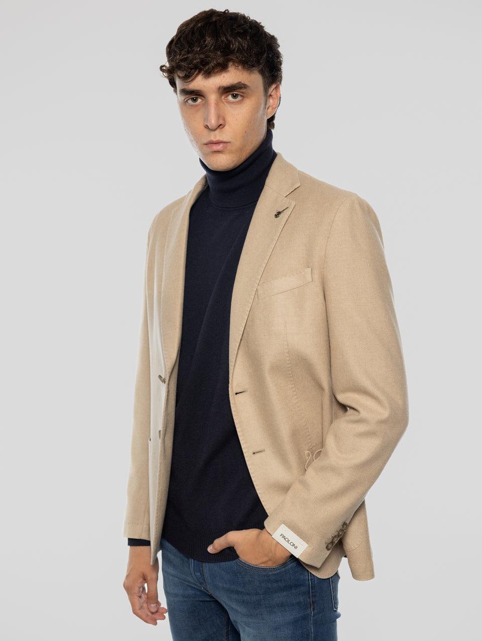 PAOLONI Giacca Doppio Petto in Lana Frosted Beige Saldi Di Fabbrica