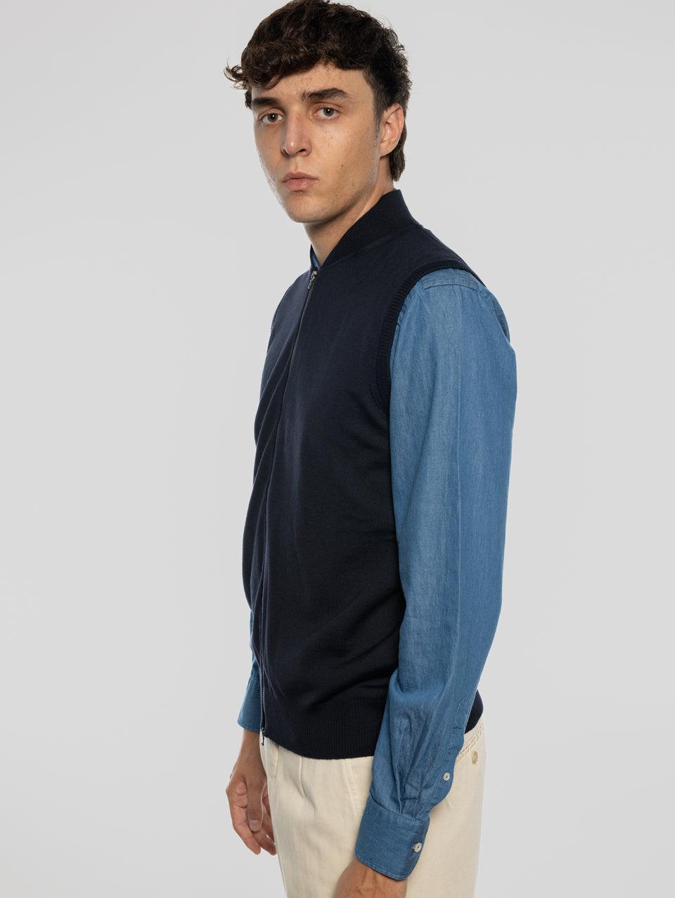 ALPHA STUDIO Gilet in Lana taglio Bomber Blu Vendita