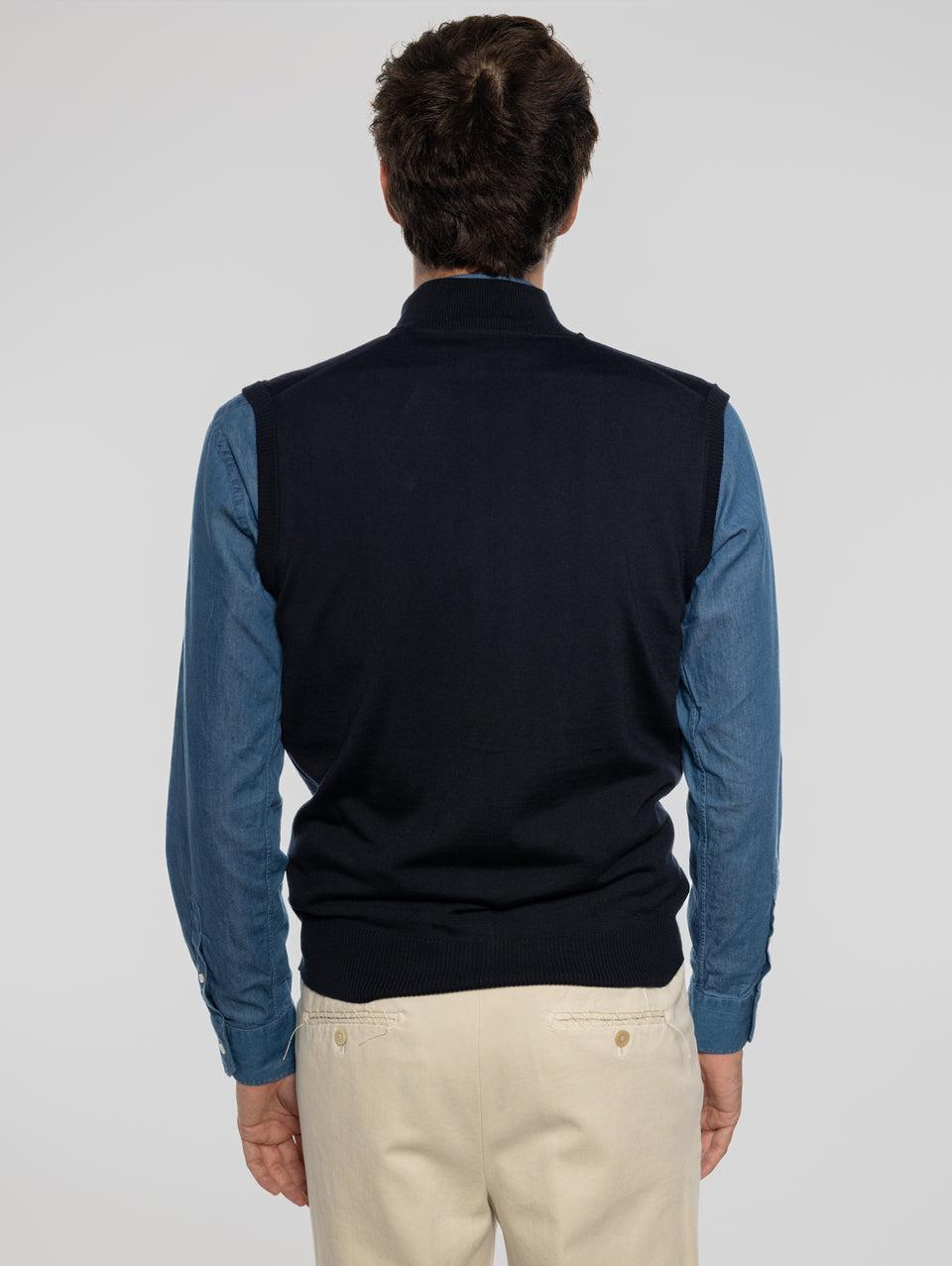 ALPHA STUDIO Gilet in Lana taglio Bomber Blu Vendita
