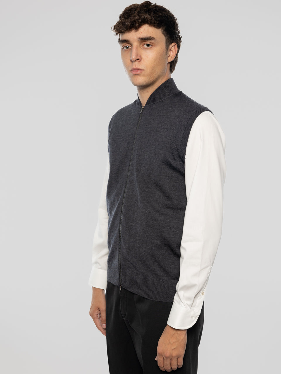 ALPHA STUDIO Gilet in Lana taglio Bomber Antracite Promozione