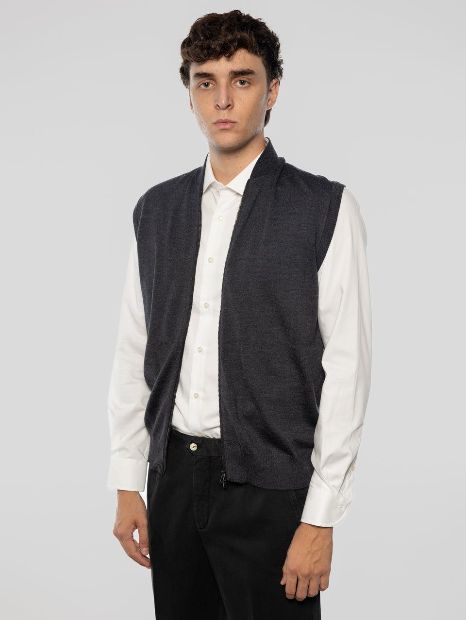 ALPHA STUDIO Gilet in Lana taglio Bomber Antracite Promozione