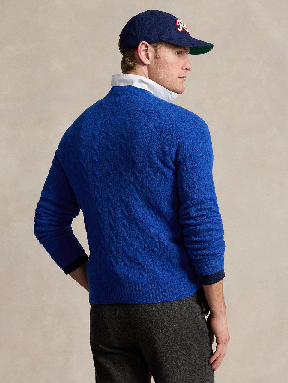 RALPH LAUREN Maglia in Lana e Cashmere a Trecce Blu Vendite Flash
