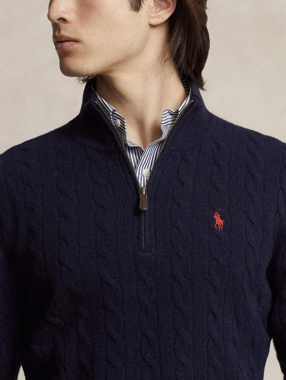 RALPH LAUREN Maglia Mezza Zip a Trecce Blu Negozio online di fabbrica
