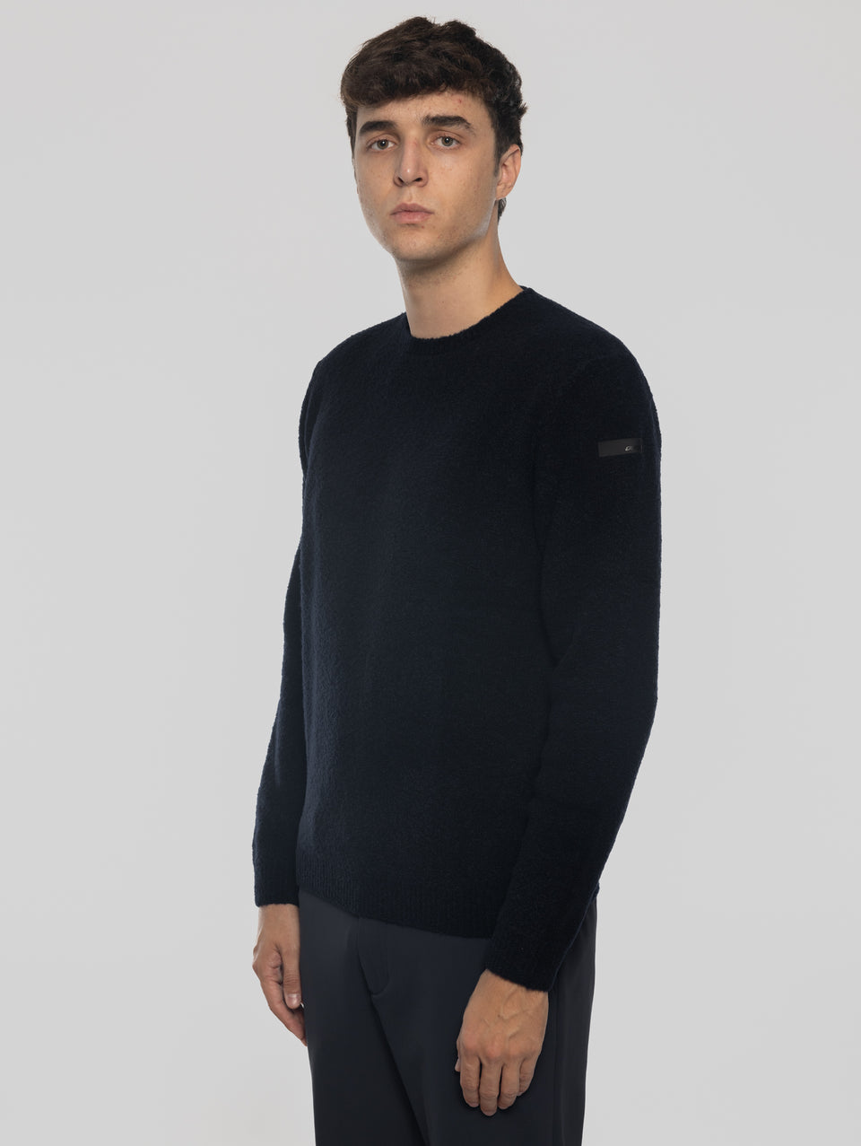 RRD Maglia Girocollo in Lana Bouclé Blu Scuro Grande vendita