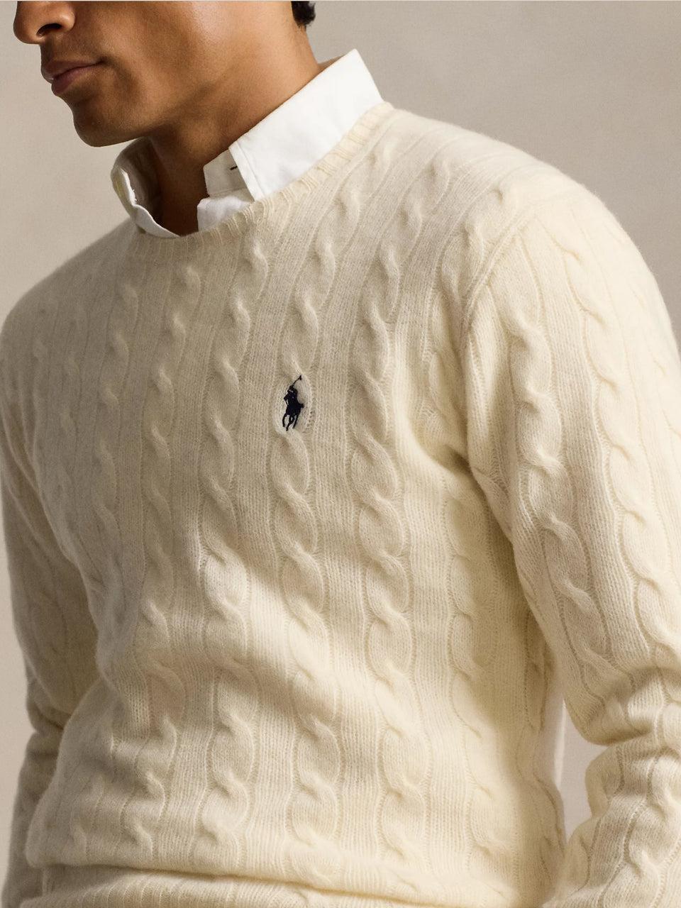 RALPH LAUREN Maglia in Lana e Cashmere a Trecce Crema In Linea