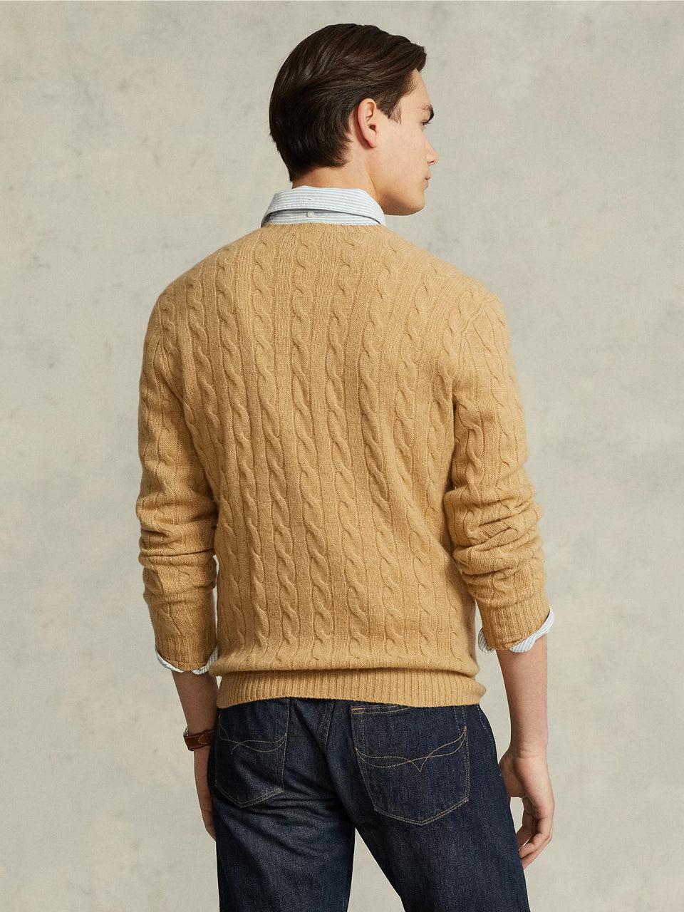 RALPH LAUREN Maglia in Lana e Cashmere a Trecce Cammello Nuovo