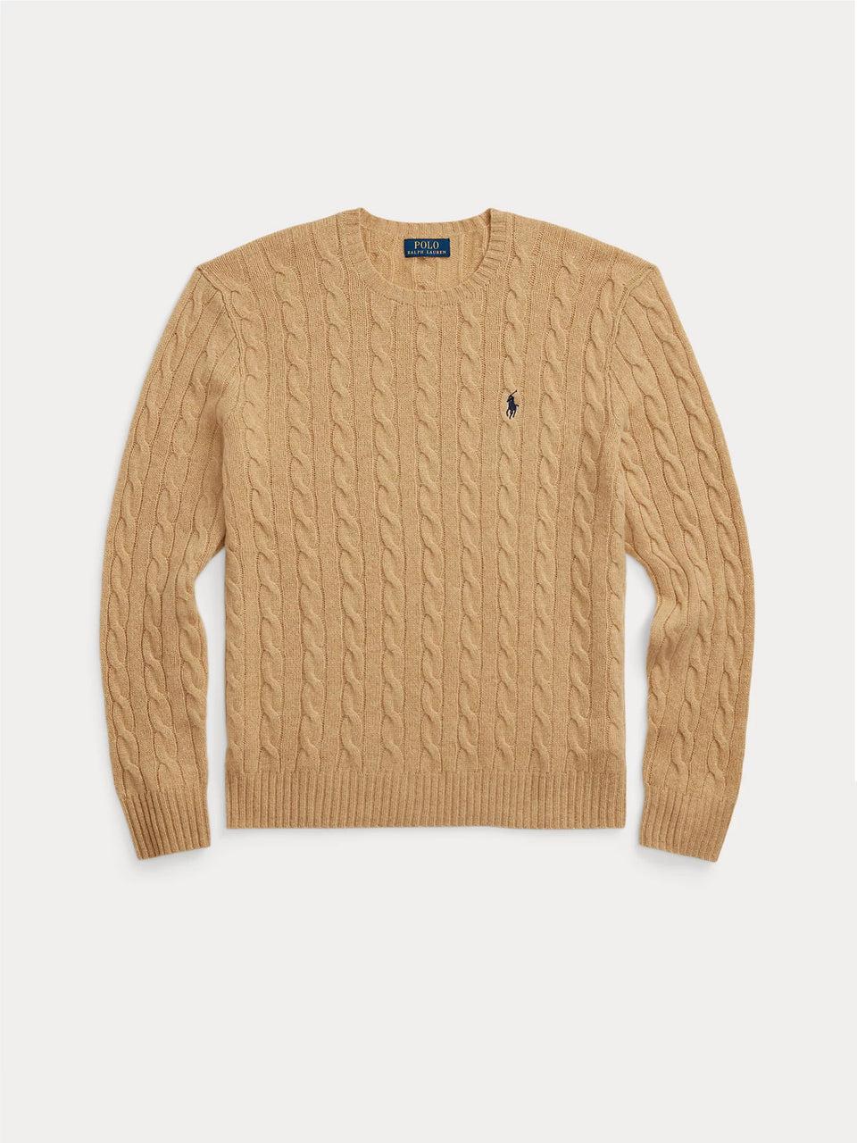 RALPH LAUREN Maglia in Lana e Cashmere a Trecce Cammello Nuovo