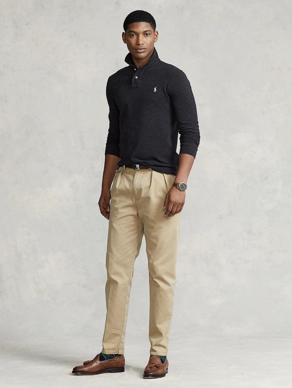 RALPH LAUREN Polo Slim Fit Manica Lunga Antracite Qualità