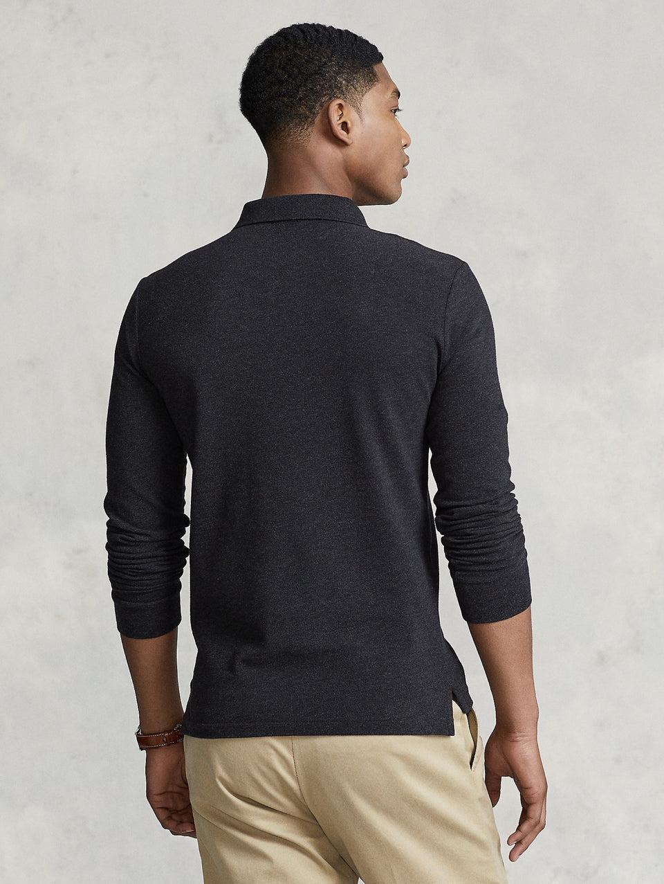 RALPH LAUREN Polo Slim Fit Manica Lunga Antracite Qualità