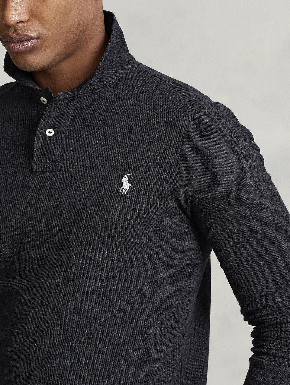 RALPH LAUREN Polo Slim Fit Manica Lunga Antracite Qualità