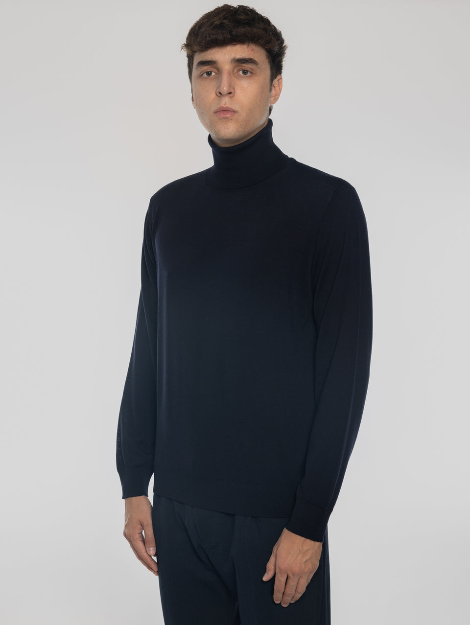 ALPHA STUDIO Maglia Collo Alto in Lana Ultrafine Blu Vendita