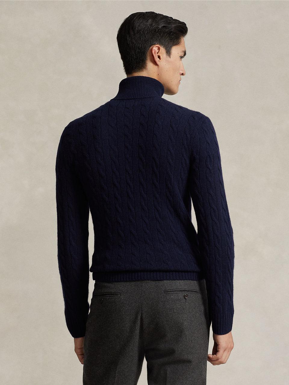 RALPH LAUREN Maglia Collo Alto a Trecce Blu Spedizione Gratuita