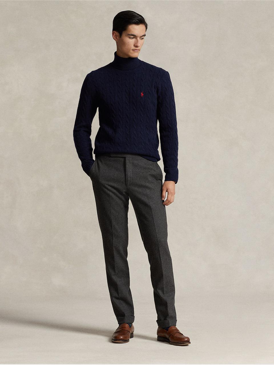 RALPH LAUREN Maglia Collo Alto a Trecce Blu Spedizione Gratuita