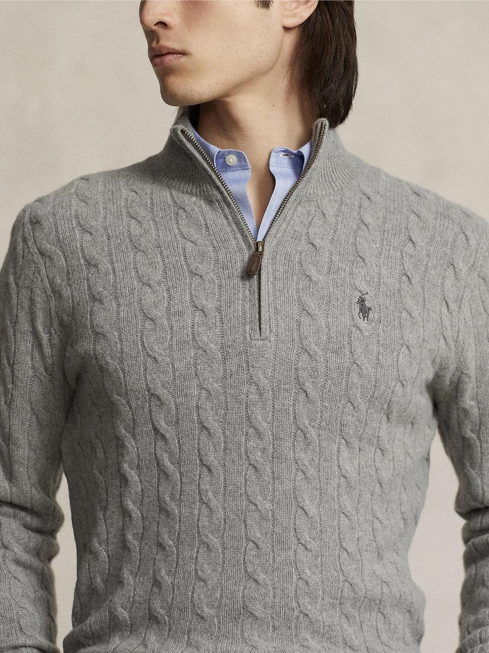 RALPH LAUREN Maglia Mezza Zip a Trecce Grigio Pezzi Unici