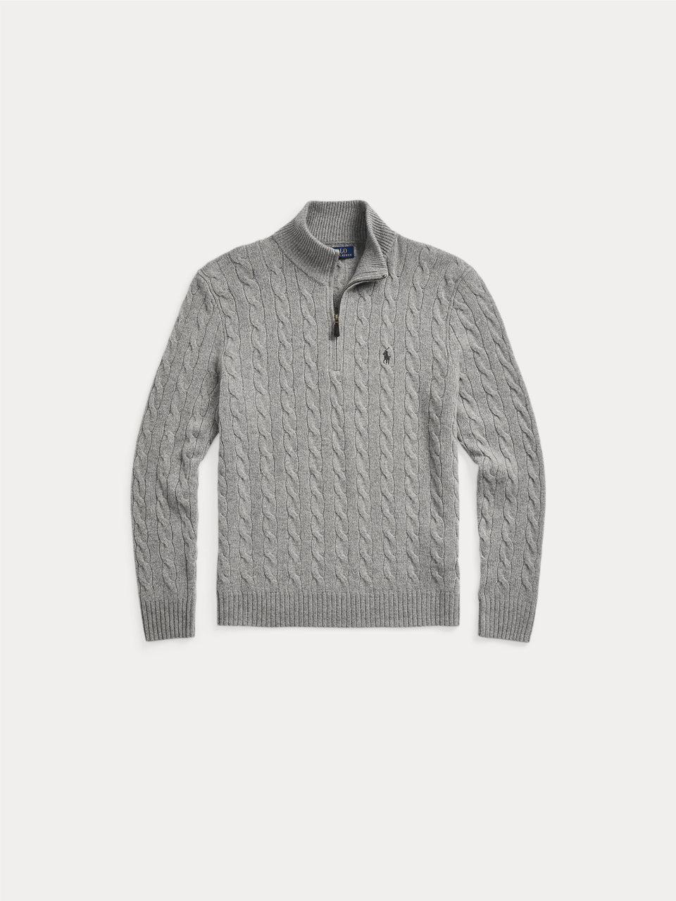 RALPH LAUREN Maglia Mezza Zip a Trecce Grigio Pezzi Unici