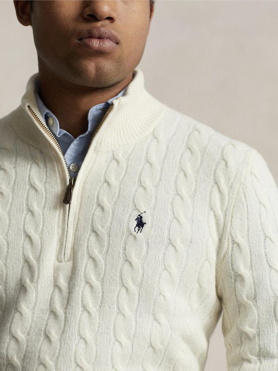 RALPH LAUREN Maglia Mezza Zip a Trecce Crema Soddisfazione Garantita