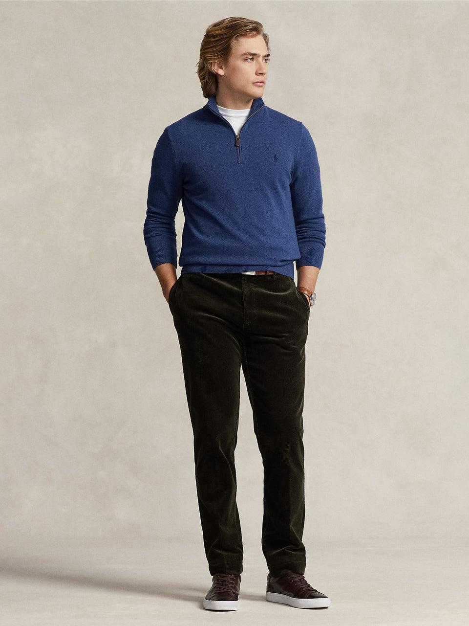 RALPH LAUREN Maglia con Mezza Zip in Lana Blu Qualità Garantita