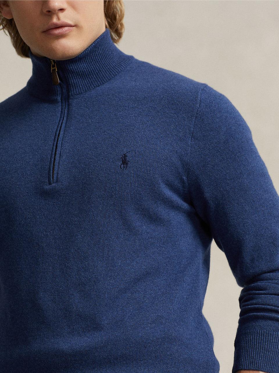 RALPH LAUREN Maglia con Mezza Zip in Lana Blu Qualità Garantita