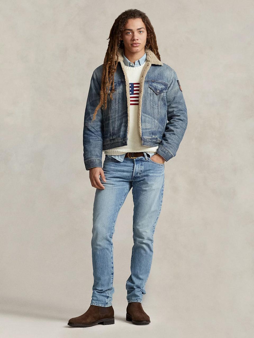 RALPH LAUREN Giacca in Denim con Fodera in Pile Blu Outlet