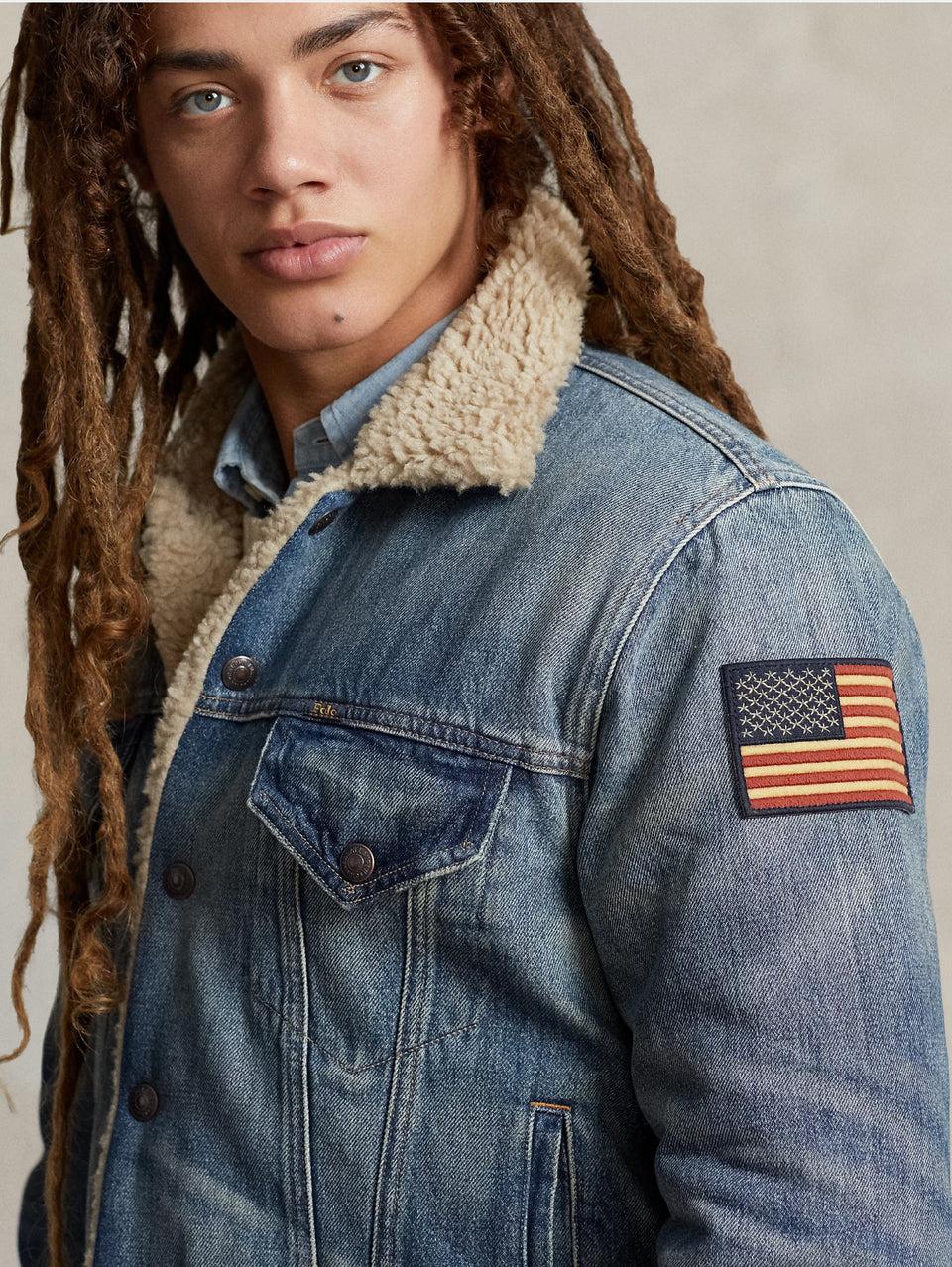 RALPH LAUREN Giacca in Denim con Fodera in Pile Blu Outlet