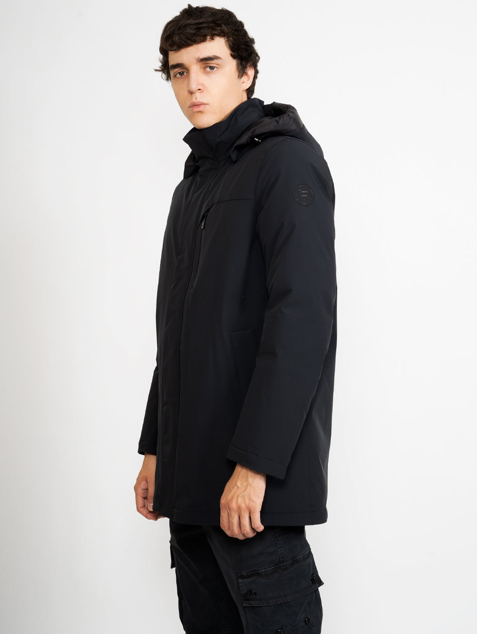 WOOLRICH Parka Mountain in Tessuto Stretch Nero In Saldo