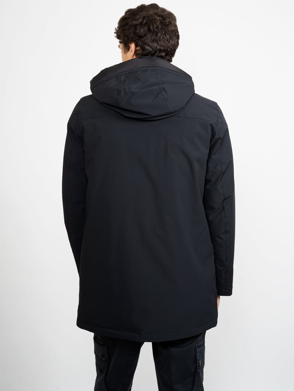 WOOLRICH Parka Mountain in Tessuto Stretch Nero In Saldo