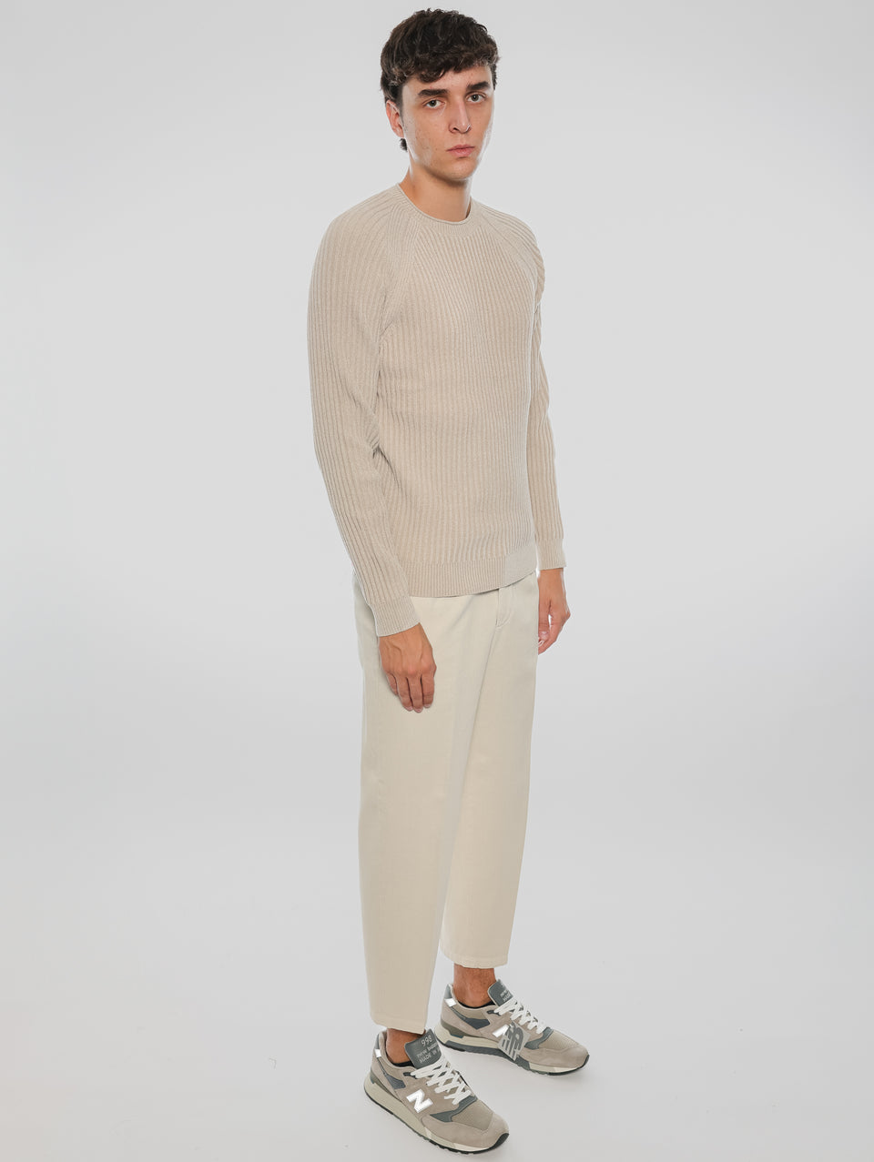 BRIGLIA 1949 Pantaloni in Bull Denim con Pinces Beige Nuovo