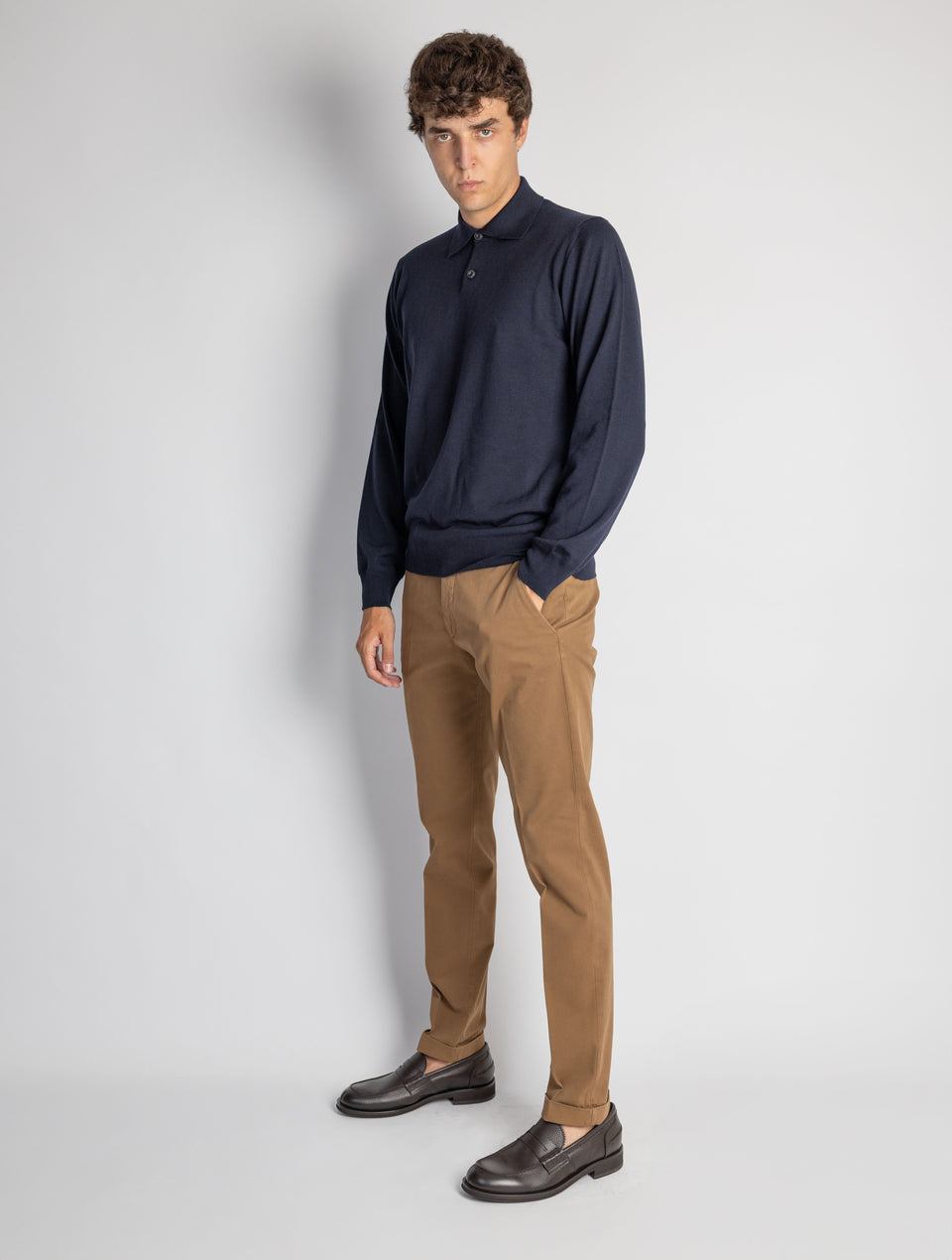 BRIGLIA 1949 Pantaloni Slim Fit in Armatura di Cotone Tabacco Acquista Ora