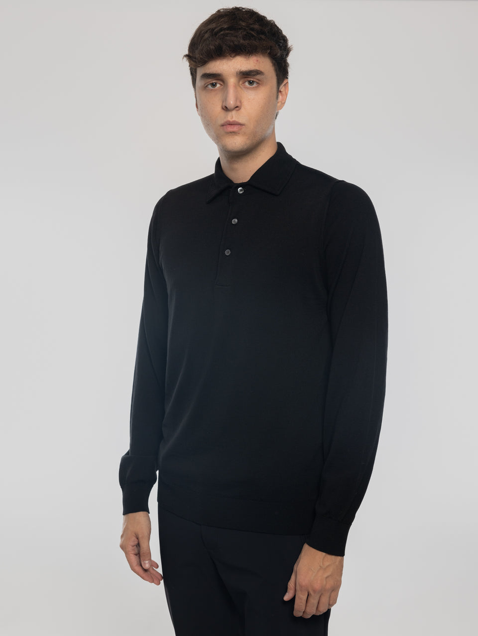 ALPHA STUDIO Polo in Lana con Collo Costruito Nero Promozione Limitata