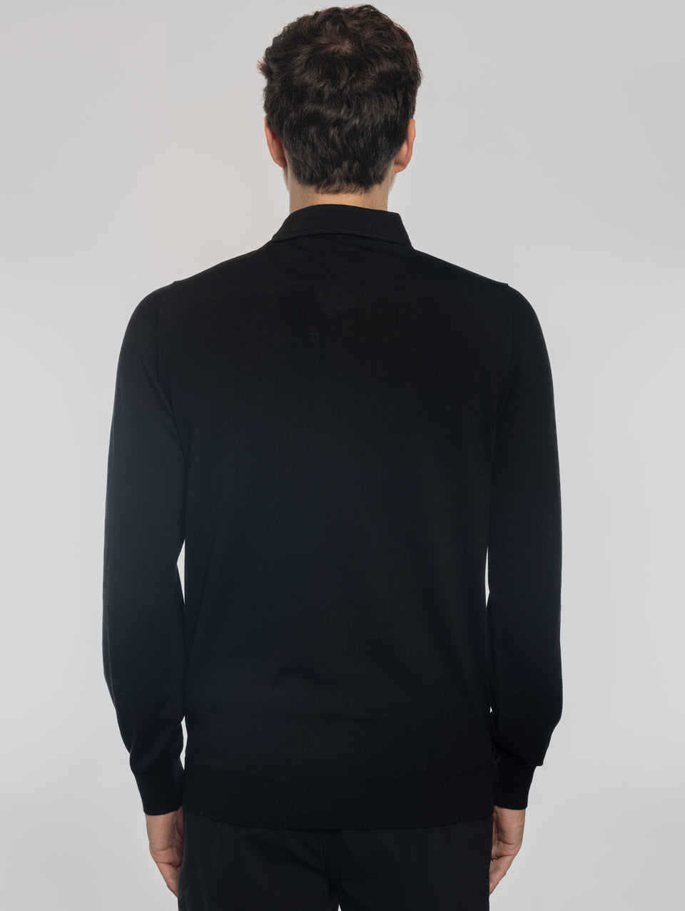ALPHA STUDIO Polo in Lana con Collo Costruito Nero Promozione Limitata