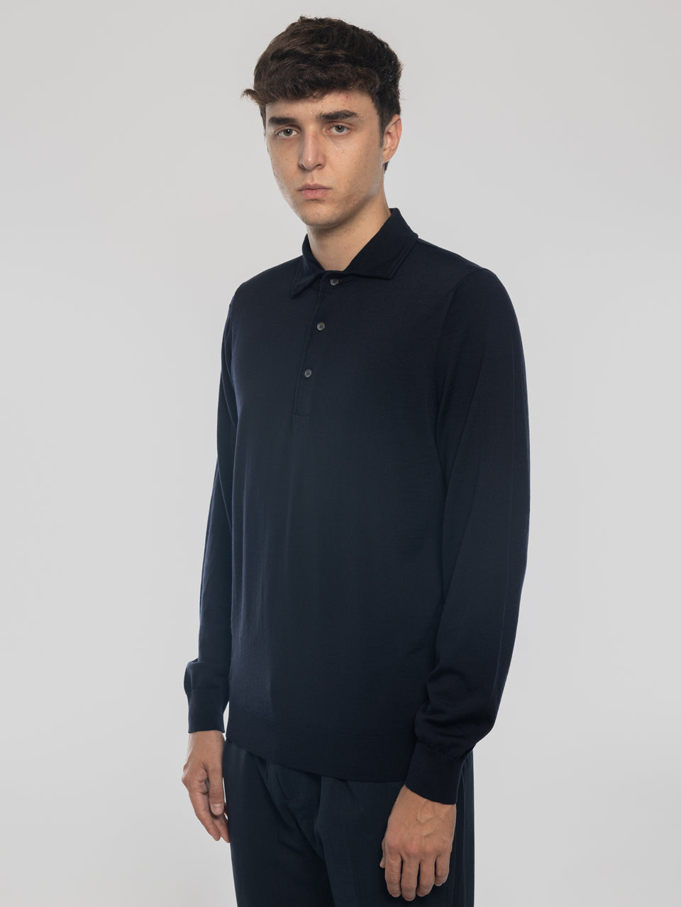 ALPHA STUDIO Polo in Lana con Collo Costruito Blu Notte Fino Al -60%
