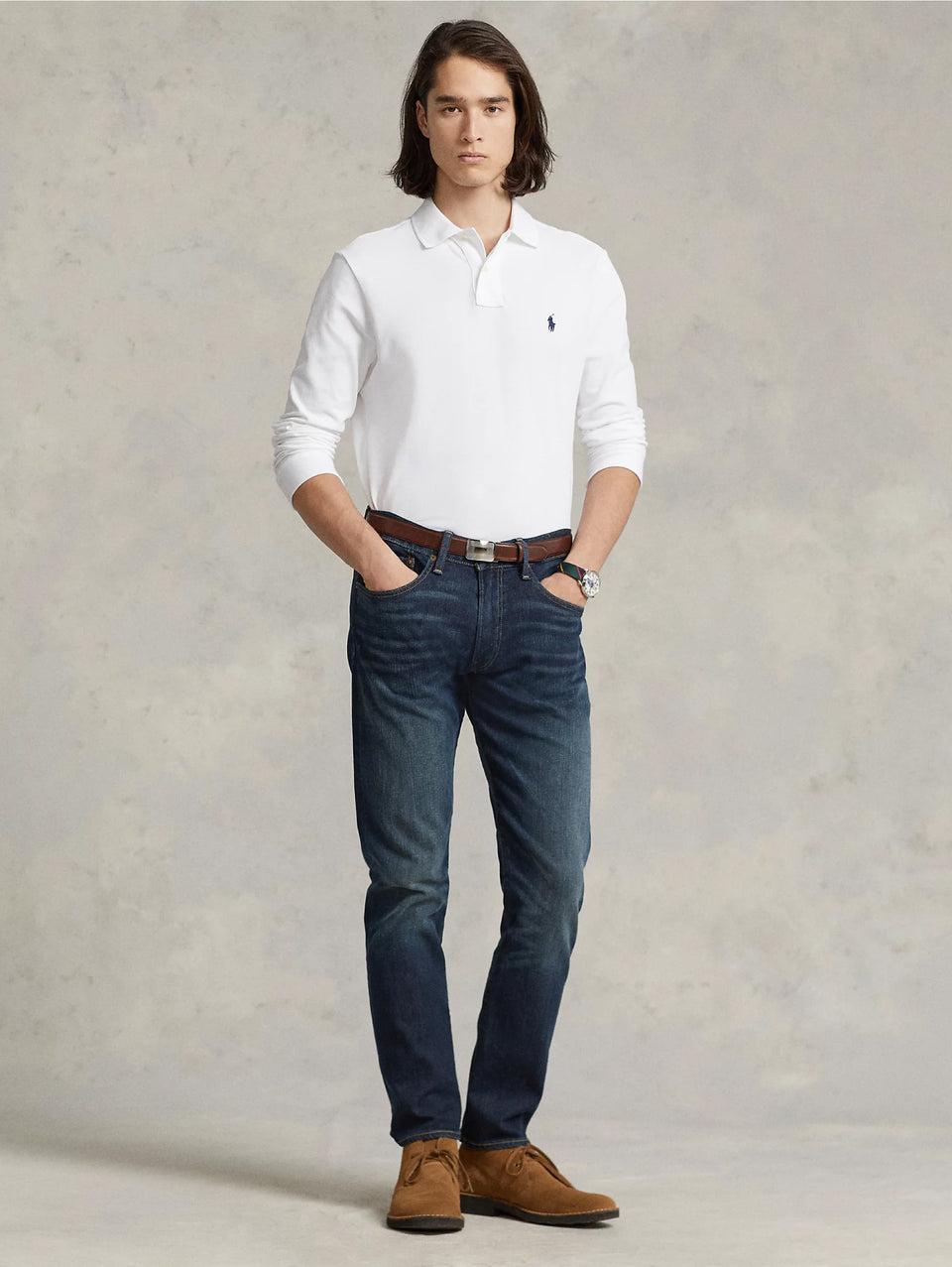 RALPH LAUREN Polo Slim Fit Manica Lunga Bianco Prezzo Ridotto