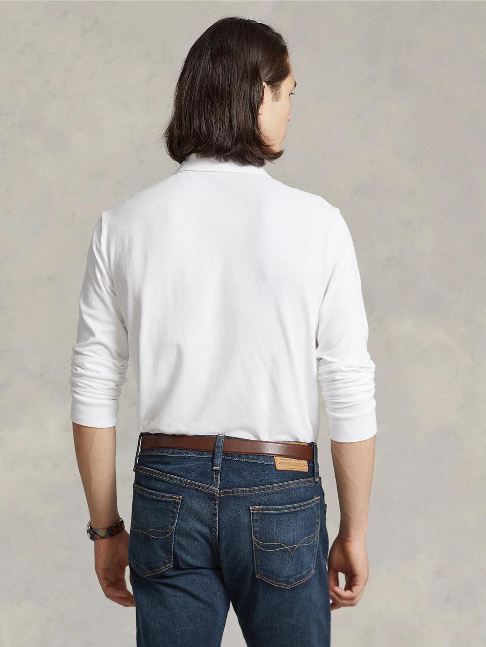 RALPH LAUREN Polo Slim Fit Manica Lunga Bianco Prezzo Ridotto