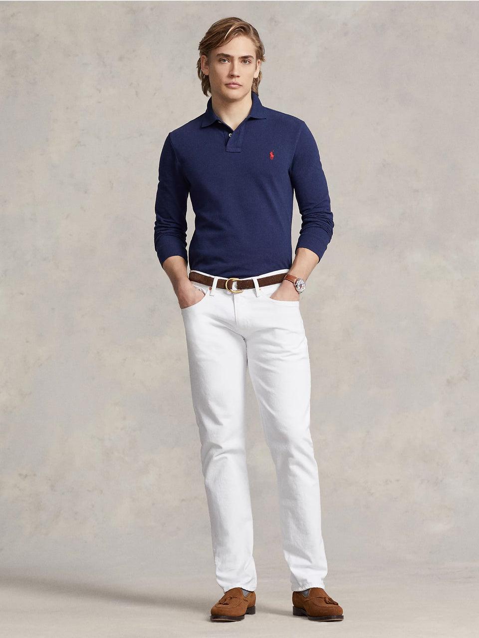 RALPH LAUREN Polo Slim Fit Manica Lunga Blu Sottocosto