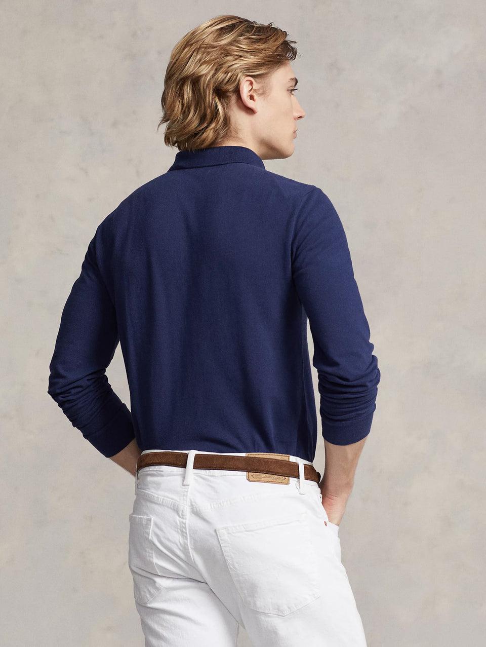 RALPH LAUREN Polo Slim Fit Manica Lunga Blu Sottocosto