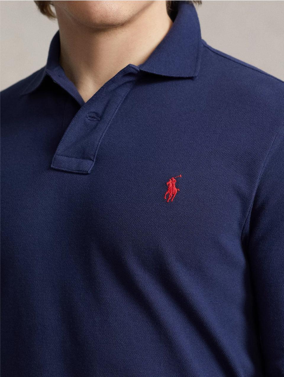 RALPH LAUREN Polo Slim Fit Manica Lunga Blu Sottocosto