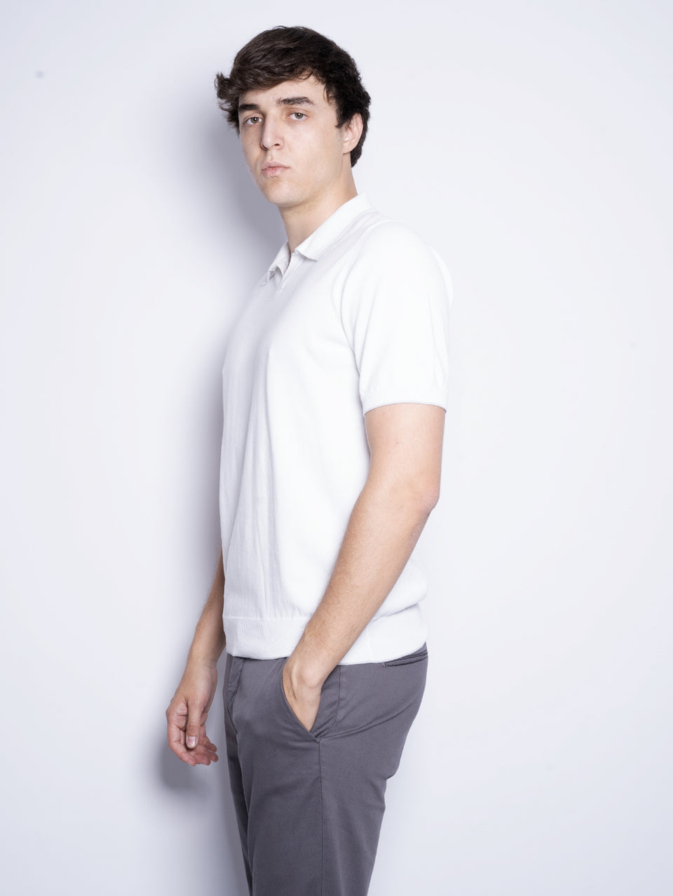 ALPHA STUDIO Polo in Cotone Tinto in Capo Bianco In Vendita