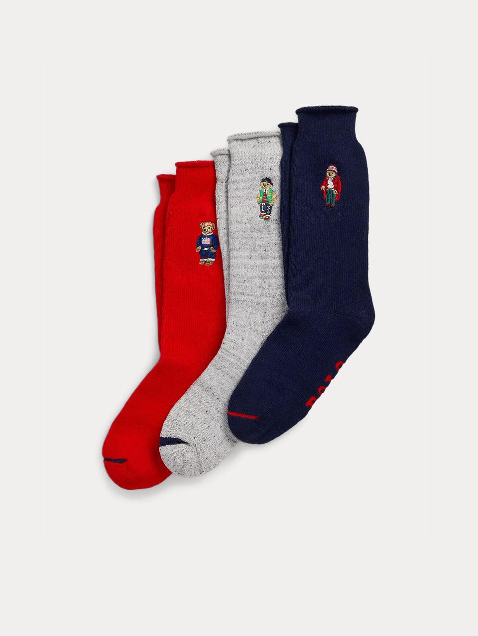 RALPH LAUREN Cofanetto Calze con Ricamo Polo Bear Grigio/Blu/Rosso Vendite Flash