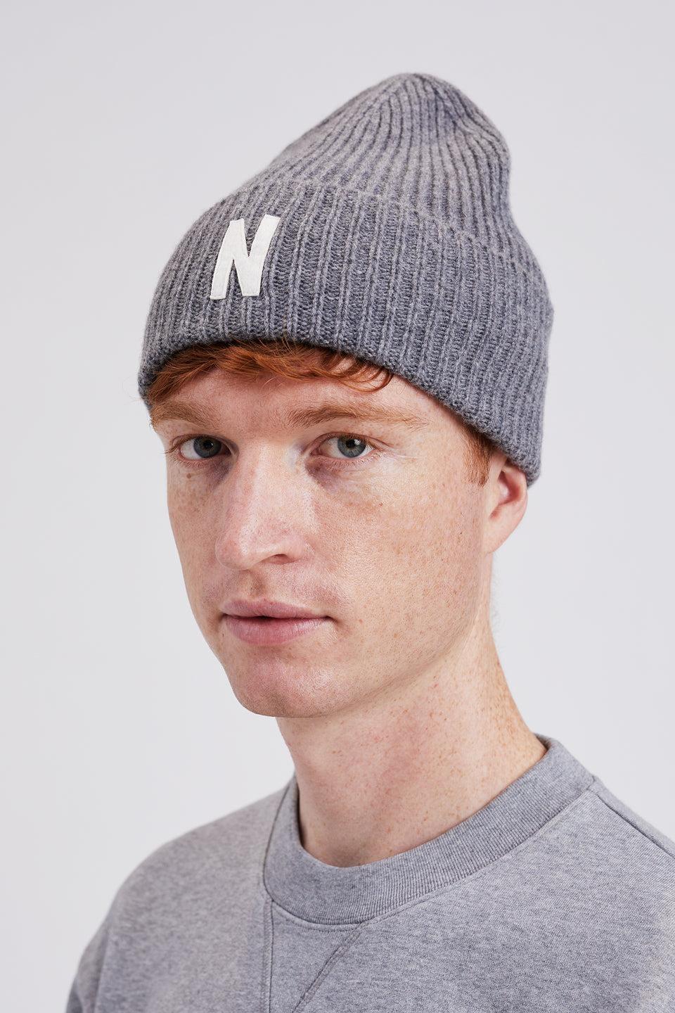NORSE PROJECTS Capello Beanie in Lana Merinos Grigio Prezzo Ridotto