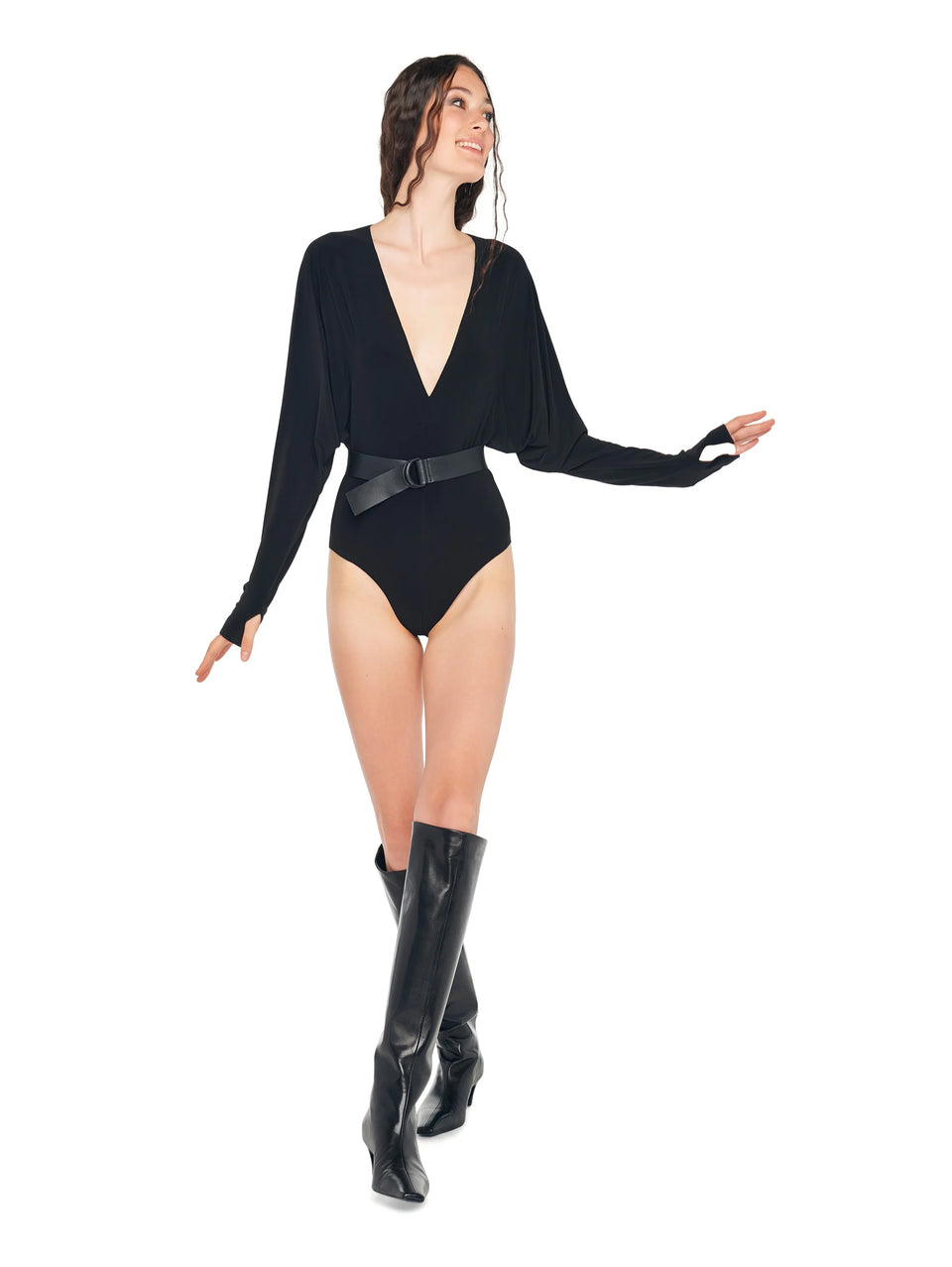 NORMA KAMALI Body con Scollo a V Nero In Vendita